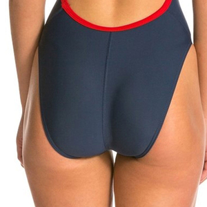 Women's Navy Blue 2-Piece Swimsuit Red Trim Quick Dry Spandex/Polyester Casual Swimwear <b>Tummy</b> <b>Control</b> High Cut Bottom Underwire - Product Image 6