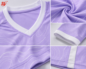เสื้อฟุตบอลหญิงสีม่วงลาเวนเดอร์แบบสั่งทำพิเศษ ชุดทีมซับลิเมชั่น โพลีเอสเตอร์ 100% |   ชุดกีฬาฟุตบอลระบายอากาศได้ดี OEM หมายเลขทีมแบบ 3 มิติ - Product Image 6