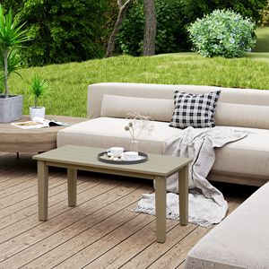 Tavolino da Caffè Rettangolare Marrone per Esterni con Piano a Doghe in HDPE, Tavolo da Giardino Resistente alle Intemperie per Cortile e Balcone - Product Image 2