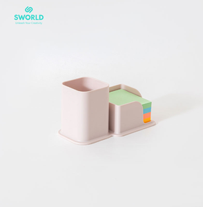SWORLD Desktop Pen Holder with <b>Sticky</b> <b>Note</b> Stand Square Plastic Organizer Multi Color Compact Design for Office Use White Color - Product Image 5