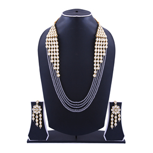 Indian Stylish Layered Pearl Rani Haar Long Kundan Necklace Zircon Alloy Jewellery Set Wedding Engagement Party <b>Gift</b> Hiphop Gold - Product Image 1