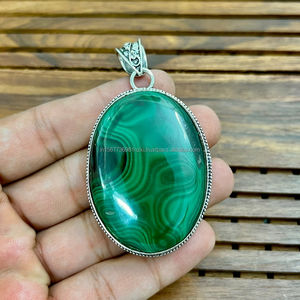 Pendentif malachite en argent sterling 925 fait à la main plaqué or bijoux de déclaration cadeau de pierres précieuses pour elle - Product Image 6