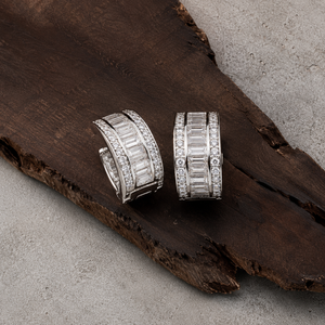Luxury Hip Hop Baguette Diamond <b>Huggie</b> <b>Earrings</b> 925 Sterling <b>Silver</b> Diamond Women Statement <b>Earring</b> - Product Image 1