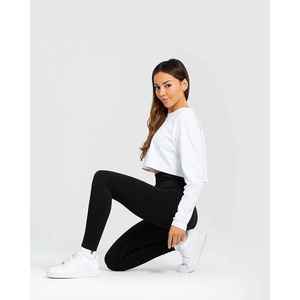 Camiseta Corta Blanca de Manga Larga para Mujer, Cuello Redondo, Tejido de Punto, Color Sólido, Informal, Transpirable, 100% Algodón, Manga Larga, Corte Regular - Product Image 5