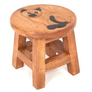 Tabouret rond rustique en bois pour enfants, motif chat, siège sur piédestal, décoration de table, style primitif - Product Image 1