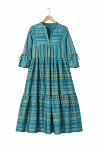 Robe longue en coton jacquard pour femmes, style bohème, manches cloche, col en V - Product Image 3