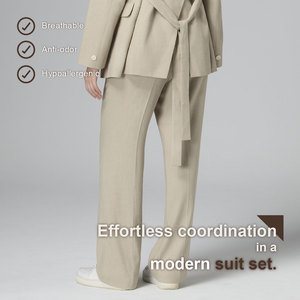 Pantalones de traje de pierna ancha rectos mezclados de cáñamo para mujer Pantalones cómodos y elegantes - Product Image 6