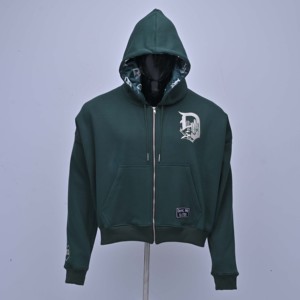 Sudadera con capucha verde para hombre MRI Made, con cremallera, de algodón y forro polar, con letra D bordada, informal, para otoño, de corte regular, diseño personalizado. - Product Image 1