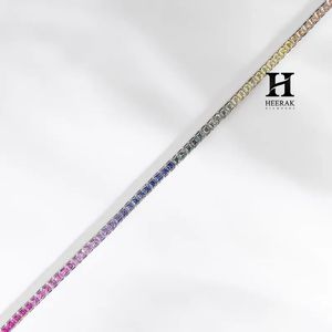 Luxury <b>Rainbow</b> Gradient Tennis <b>Bracelet</b>, Princess Cut Multi-Color Gemstone 18K Gold Jewelry - Product Image 3