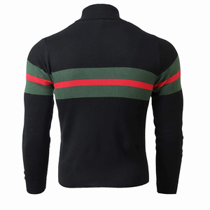 Pull à col roulé en tricot pour homme, design rayé, vêtement d'automne, coupe classique, manches longues, pull rayé noir, vert, rouge - Product Image 2