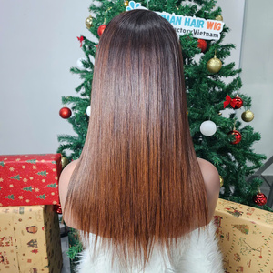 Perruques frontales HD en dentelle complète, cheveux vietnamiens bruts brun ombré, perruque bob droite sans colle à double trame, perruque frontale en dentelle de cheveux humains - Product Image 4