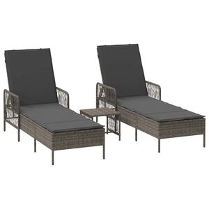 Chaise longue inclinable 3 pièces en polyrotin gris et gris foncé - Product Image 2