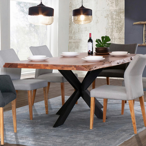 Mesa de Comedor Plegable Europea de Madera de Acacia con Patas Metálicas Negras Mate y Tapa de Madera Natural con Borde Vivo, Acabado Natural y Duradero - Product Image 4