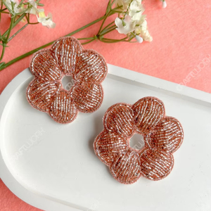 Handmade <b>Beaded</b> Flower Stud Earrings for Women Peach Floral Statement Earrings Cute Party Wedding Jewelry Gift - Product Image 1