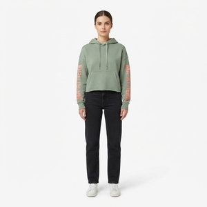 Custom Women <b>Sage</b> Green Hoodie Cropped Pullover Sweatshirt Long Sleeve Graphic Streetwear Casual Fashion Apparel - Product Image 1