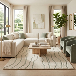 Alfombra Moderna con Diseño de Ondas, Hecha a Mano, de Lana Crema, para Sala de Estar de Lujo, Venta al Por Mayor - Product Image 5