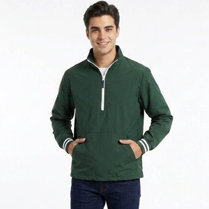 Chaqueta Cortavientos Verde para Hombre con Cierre de Cremallera, Color Sólido, Poliéster, Manga Larga con Bolsillos, para Otoño - Product Image 1
