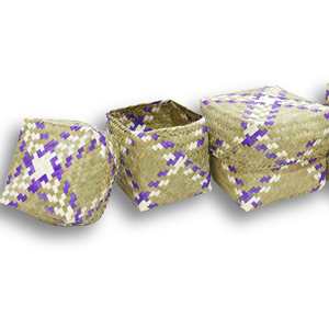 Handmade Natural Rattan Storage <b>Baskets</b> <b>Square</b> Eco-Friendly Multi-Purpose Rustic Design Purple Patterned Weave - Product Image 4