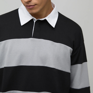 Chemise polo pour homme de haute qualité en tricot rayé de style rugby, manches longues, design anti-rides, logo personnalisé - Product Image 4