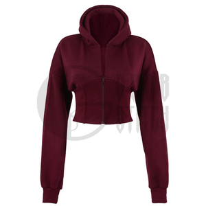 Conjunto Deportivo de Moda 2026 para Mujer, Sudadera Corta con Capucha, Cintura Elástica, Felpa, Poliéster/Algodón, Estilo Urbano, Color Borgoña, 2 Piezas - Product Image 2