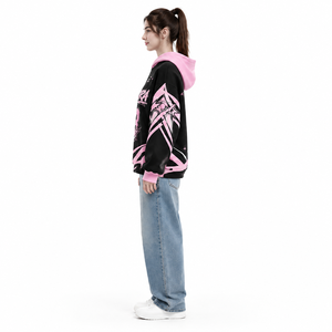 OEM Custom Oversized <b>Y2K</b> Graphic Hoodie Black and Pink <b>Streetwear</b> Heavy Print Drop Shoulder Pullover Manufacturer - Product Image 3