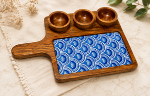 Plateau de service en bois d'acacia poli fait main de luxe, plateau à fromage en bois émaillé blanc, résistant au lave-vaisselle, style rustique - Product Image 2