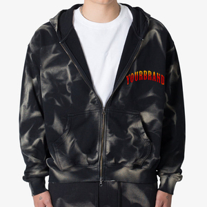 YOURBRAND Men's Hooded Zip-Up <b>Sweatshirt</b> Tie-Dye <b>Black</b> Oversized Casual Autumn Wear with Pocket Regular Sleeve Knitted - Product Image 1