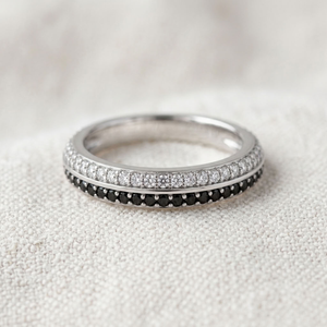 Bague Éternité Tendance en Argent Sterling 925 avec Diamants Ronds Brillants, Bande Noire et Blanche, Bijoux de Fiançailles et de Mariage pour Femme - Product Image 3
