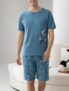 Men's Short Sleeve Pajama Set <b>Summer</b> Breathable Soft Sleepwear Loungewear Cozy <b>PJs</b> - Product Image 3