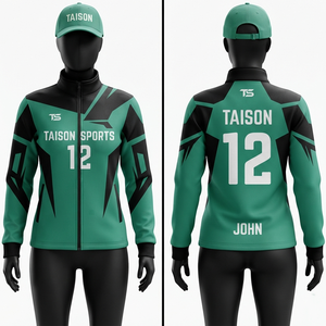 เสื้อแจ็คเก็ตฝึกซ้อมฮอกกี้สนามแบบยูนิเซ็กซ์ พรีเมียม 250 GSM โพลีเอสเตอร์อินเตอร์ล็อค ผ้าฟลีซมีฮู้ด สีเขียวอมฟ้า-ดำ  รับสกรีนโลโก้ ชุดกีฬา - Product Image 1