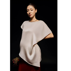 Regular Fit 2-Piece Long Set Silk Blend Plain Dyed Full Length Crew Neck Short Sleeve Casual Solid Breathable Dressy - Product Image 1