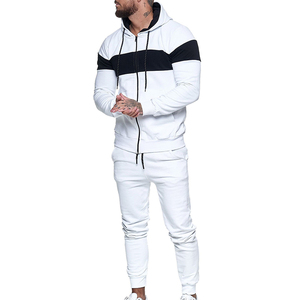 Ensemble de survêtement pour homme blanc 2 en 1, sweat-shirt à capuche à manches longues avec fermeture éclair, poches latérales, vêtements décontractés, respirant, style hiver, 100% coton - Product Image 1