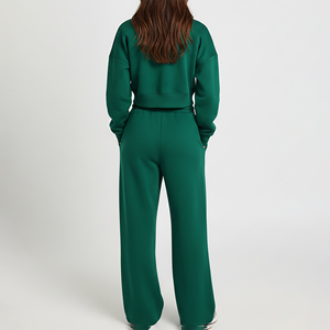 Conjunto Deportivo Informal Cómodo de Alta Calidad, 100% Algodón Felpa, Sudadera con Cierre de Botones y Pantalones Deportivos para Mujer - Product Image 6