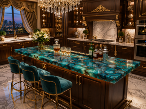 Luxury <b>Kitchen</b> <b>Island</b> with Natural Agate Surface Modern Dining Countertop Elegant Home Interior Statement Piece - Product Image 1