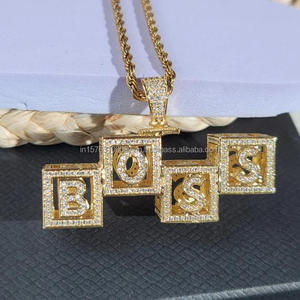 Pendentif de luxe en moissanite avec lettre « BOSS » et chaîne en or, collier hip-hop, bijoux - Product Image 4