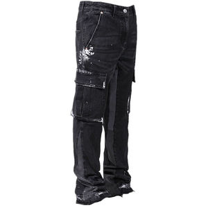 Jean en denim respirant pour homme, coupe droite et extensible, style décontracté chic, effet usé, vente en gros - Product Image 4