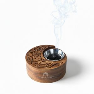 Brûleur d'encens en bois sculpté pour Oud et charbon de bois |   Diffuseur d'ambiance en bois d'acacia de qualité supérieure – Cadeau et favori du Ramadan - Product Image 3