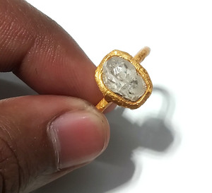 Anillo de Larimar Natural en Bruto, Plata de Ley 925 Sólida, Chapado en Oro, Hecho a Mano, Estilo Bohemio Azul, con Engaste de Bisel - Product Image 2