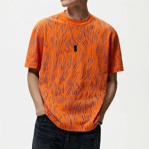 <b>Men's</b> Orange <b>Animal</b> Print Short Sleeve T-Shirt Regular Fit Cotton Jersey O-Neck Casual Style Custom Allover Print T-Shirt - Product Image 2