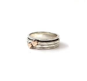 JAIPUR <b>SILVER</b> Two-Tone Heart-Shaped 925 <b>Silver</b> Bohemian Unisex <b>Spinner</b> <b>Ring</b> 9.1 Grams Wide Smooth Fit Band Jewelry - Product Image 2