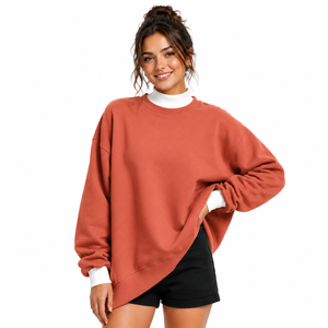 Sweat-shirt à col roulé oversize pour femme, 100% coton molletonné, épaules tombantes, manches longues, vert uni, style automne - Product Image 1