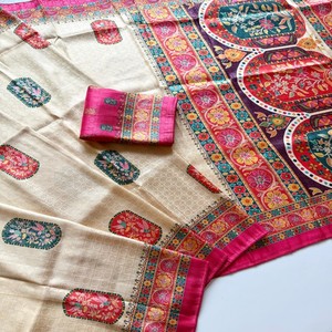 VASTRA COTTAGE Sari de seda suave para mujer con tejido jacquard y estampado digital de pashmina, sari de fiesta étnico de alta calidad - Product Image 2