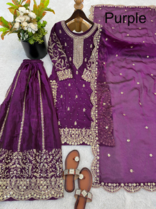 Ensemble Salwar 3 Pièces Fendy en Soie pour Femme, Style Sharara Gharara Cousu, Broderie Indienne Traditionnelle, Coupe Slim, Été Hiver - Product Image 3