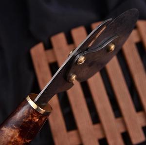 Unique Handmade Damascus Steel Pizza Cutter Razor Sharp Blade with Customized Handle <b>Leather</b> Sheath Steel Craft International - Product Image 4
