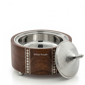 Cazuela de madera aislante White Royals con incrustaciones de nácar y tapa de acero inoxidable, cazuela redonda para Ramadán y Majlis - Product Image 3