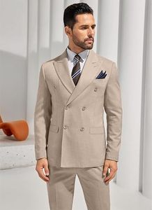 Traje de Hombre de Pana Beige con Cuello Mao y Abotonadura Sencilla, Estilo Británico, Transpirable, Antiarrugas, para Negocios, Corte Regular, Tejido - Product Image 3