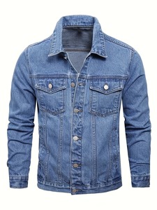 100% Cotton Denim <b>Jackets</b> Men Casual Solid Color Pocket Thin <b>Jacket</b> for Men Style High Quality Turn-down Collar Cotton Washed - Product Image 1