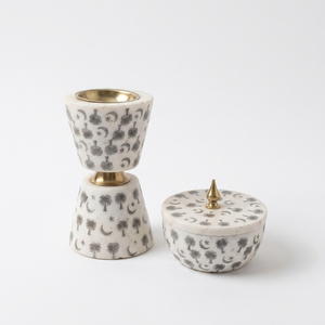 Quemador de incienso de mármol artesanal con estampado de luna y árbol árabe, soporte para incienso con tapa, piedra premium para decoración de hogares modernos - Product Image 4