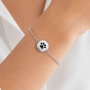 Stainless Steel Bracelet Pet <b>Memorial</b> with Rhinestone Round Paw <b>Locket</b>, Urn Cremation Jewelry for Pet Brands - Product Image 1