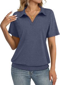 Polo de Punto de Manga Corta Negro para Mujer, Premium, Casual, Corte Regular, Color Sólido, Cuello en V, Camisetas Polo ODM - Product Image 6